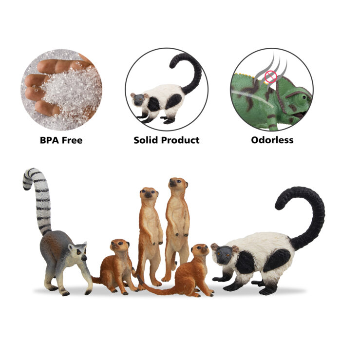 11PCS Madagascar Safari Animals Figurines Toy with Meerkat Lemur Chameleon Crocodile-Jungle Forest Zoo Animal Figures Set - Image 6