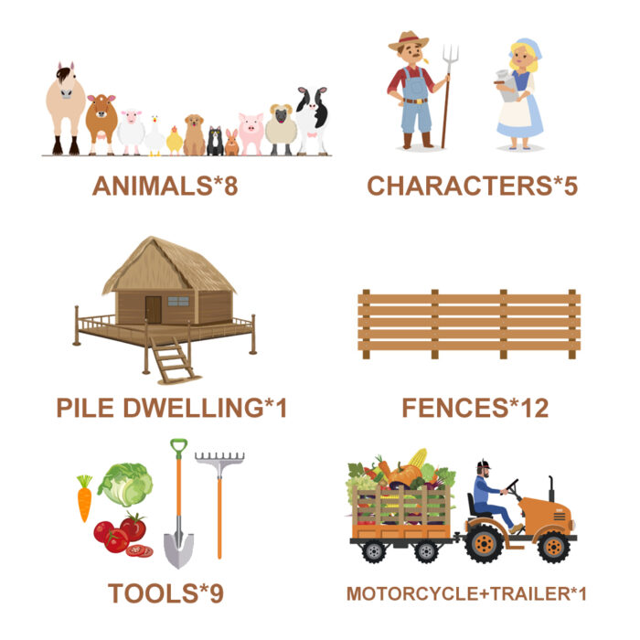 37PCS Big Farm Animals Figurines Toy with Barn House Motorcycle Fence - Farm Tractor Figures Set with Farmers Pigs Foods - Image 5