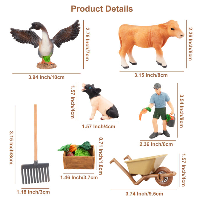 37PCS Big Farm Animals Figurines Toy with Barn House Motorcycle Fence - Farm Tractor Figures Set with Farmers Pigs Foods - Image 11