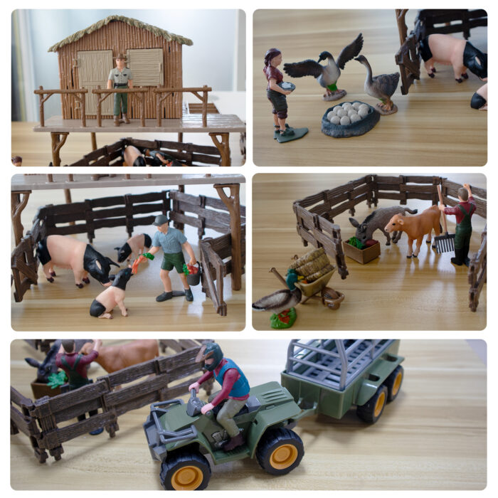 37PCS Big Farm Animals Figurines Toy with Barn House Motorcycle Fence - Farm Tractor Figures Set with Farmers Pigs Foods - Image 12