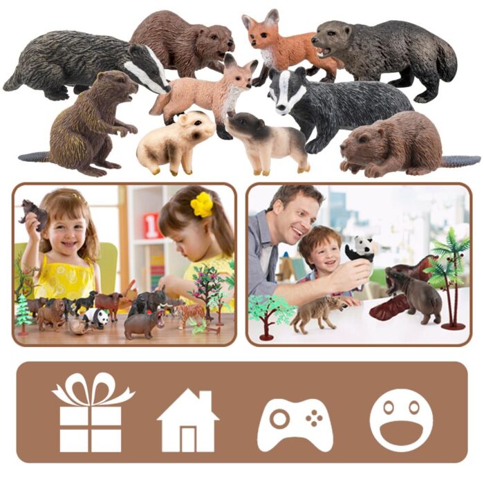 TOYMANY 10PCS Mini Forest Animal Figures, Realistic Wildlife Animal Figurines Toy Set Includes Beavers Foxes Badgers, Easter Eggs Education Birthday Gift Christmas Toy for Kids Children Toddlers - Image 4