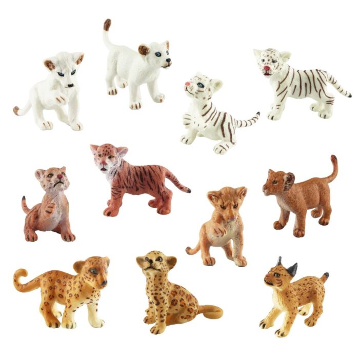 TOYMANY 11 Safari Animal Figurines, High Emulational Detailed Baby Plastic Zoo Animals, Lions Tigers Cheetahs Lynx Figure Toy Set, Easter Eggs Cake Toppers Christmas Birthday Gift for Kids Toddlers