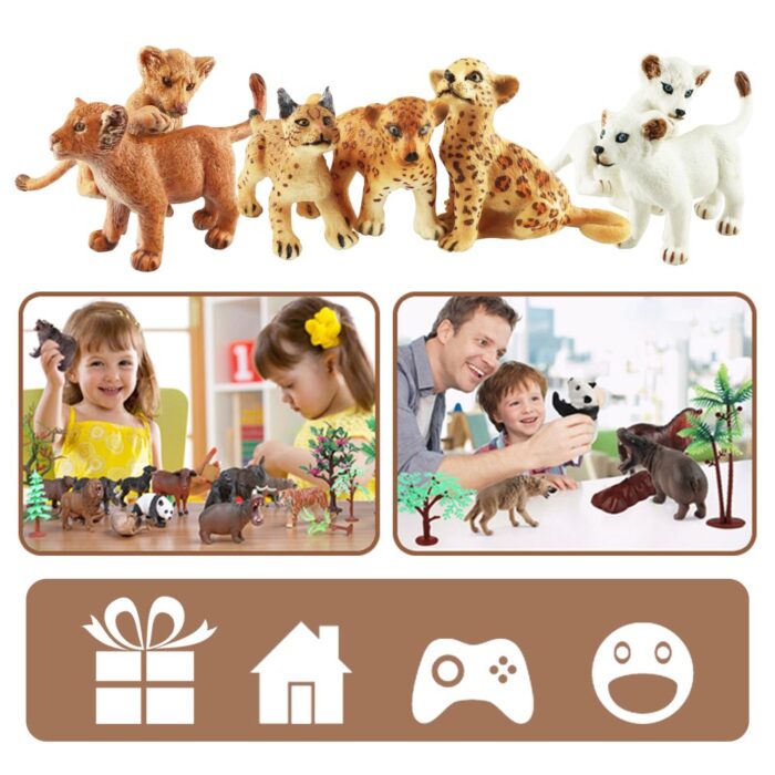 TOYMANY 11 Safari Animal Figurines, High Emulational Detailed Baby Plastic Zoo Animals, Lions Tigers Cheetahs Lynx Figure Toy Set, Easter Eggs Cake Toppers Christmas Birthday Gift for Kids Toddlers - Image 3