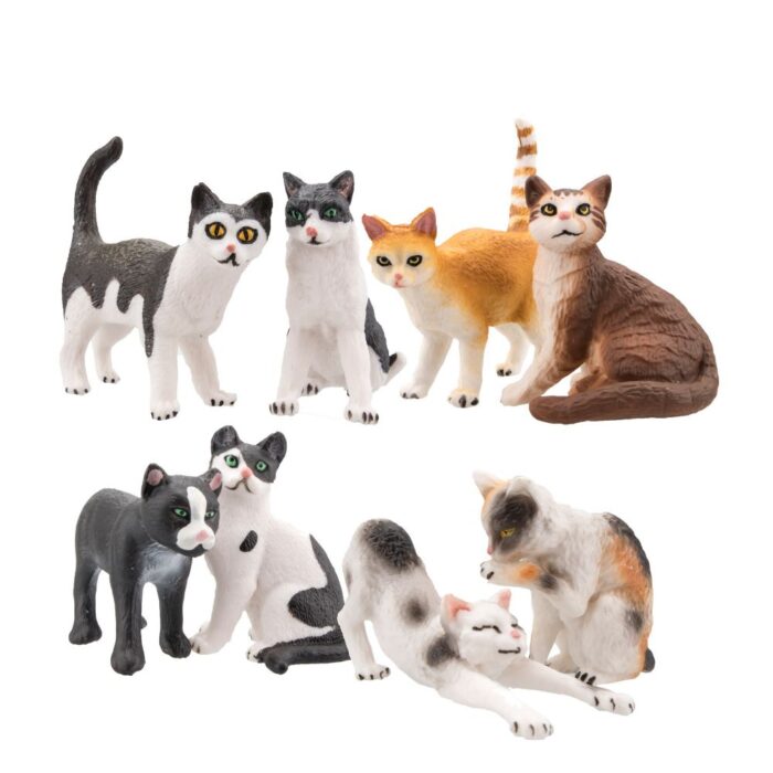 TOYMANY 8PCS Realistic Cat Figurines, Educational Cat Figures Toy Set, Kitten Easter Eggs Cake Topper Christmas Birthday Gift for Kids Boys Girls Children