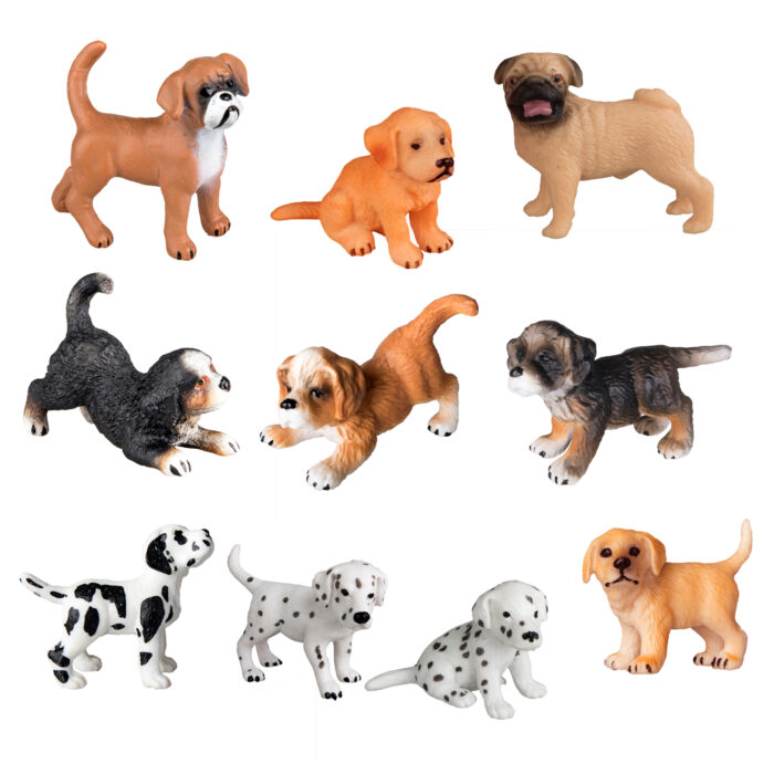 TOYMANY 10PCS Dog Figurines Playset, Realistic Detailed Plastic Puppy Figures, Hand Painted Emulational Dogs Animals Toy Set, Cake Toppers Christmas Birthday Gift for Kids Toddlers