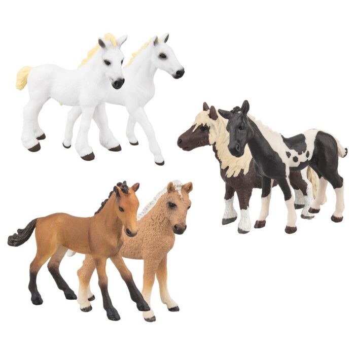 TOYMANY 6PCS 3-4" Realistic Horse Pony Figurines Set, Detailed Textures Foal Animal Figures Toy, Christmas Birthday Gift Cake Topper for Kids Toddlers Children