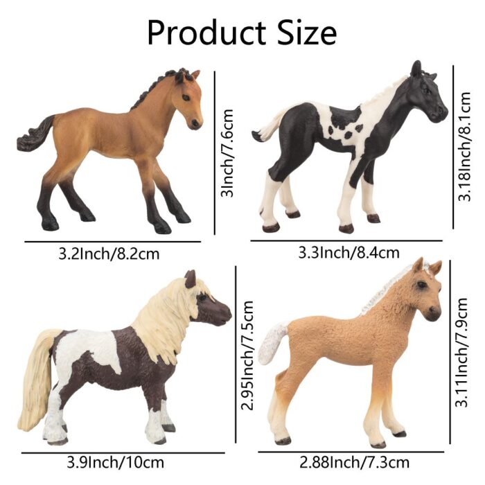 TOYMANY 6PCS 3-4" Realistic Horse Pony Figurines Set, Detailed Textures Foal Animal Figures Toy, Christmas Birthday Gift Cake Topper for Kids Toddlers Children - Image 8