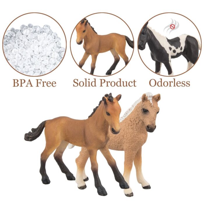 TOYMANY 6PCS 3-4" Realistic Horse Pony Figurines Set, Detailed Textures Foal Animal Figures Toy, Christmas Birthday Gift Cake Topper for Kids Toddlers Children - Image 6