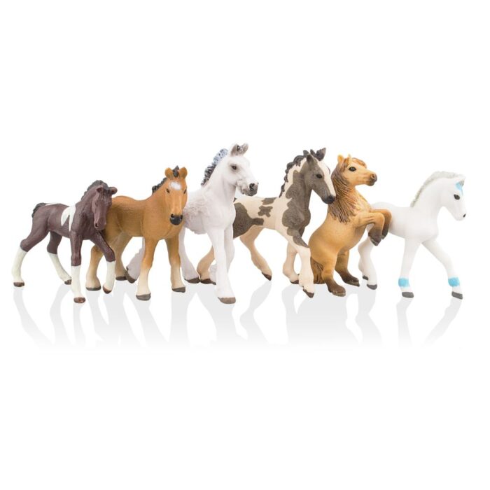 TOYMANY 6PCS 3-4" Realistic Plastic Horse Figurines Set, Detailed Textures Foal Pony Animal Toy Figures, Christmas Birthday Gift Cake Topper for Kids Toddlers Children