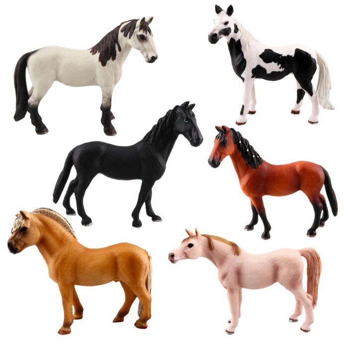 TOYMANY 6PCS 5" Realistic Plastic Large Horse Figurines Set, Detailed Textures Foal Pony Animal Toy Figures, Christmas Birthday Gift Decoration for Kids Toddlers Children