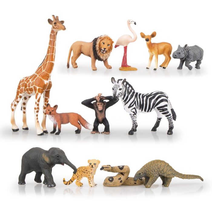 TOYMANY 12PCS Realistic Safari Animals & Zoo Animals Figurines, 2-6" Wild Life Animal Figures Set Includes Elephant,Lion,Giraffe,Chimpanzee, Cake Toppers Christmas Birthday Gift for Kids Todllers