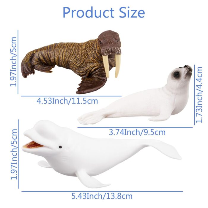 TOYMANY 10PCS 2-7" Realistic Polar Animal Figurines, Plastic Arctic Animal Figure Set Includes Polar Bear,Caribou,Whales,Walrus, Cake Toppers Christmas Birthday Toy Gift for Kids Toddlers - Image 6