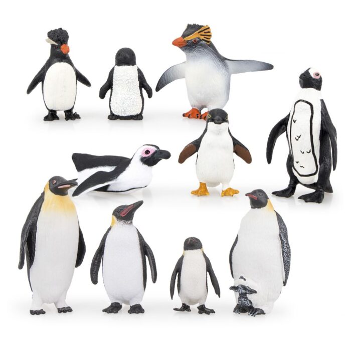 TOYMANY 10PCS Realistic Penguin Figurines, Plastic Polar Arctic Animal Figures Antarctic Set with Different Varieties of Penguin, Easter Eggs Cake Toppers Christmas Birthday Gift for Kids Toddlers