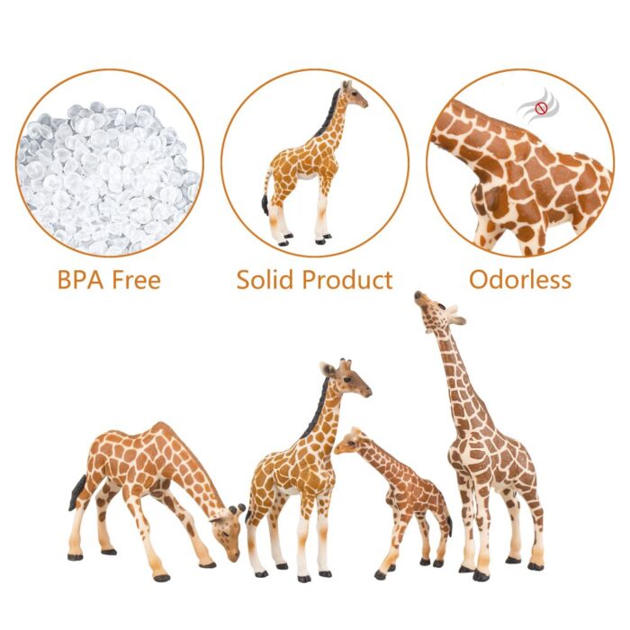 TOYMANY 4PCS Realistic Giraffe Figurines with Giraffe Cub, 2-7" Plastic Safari Animals Figures Family Playset Includes Baby, Educational Toy Cake Toppers Christmas Birthday Gift for Kids Toddlers - Image 4