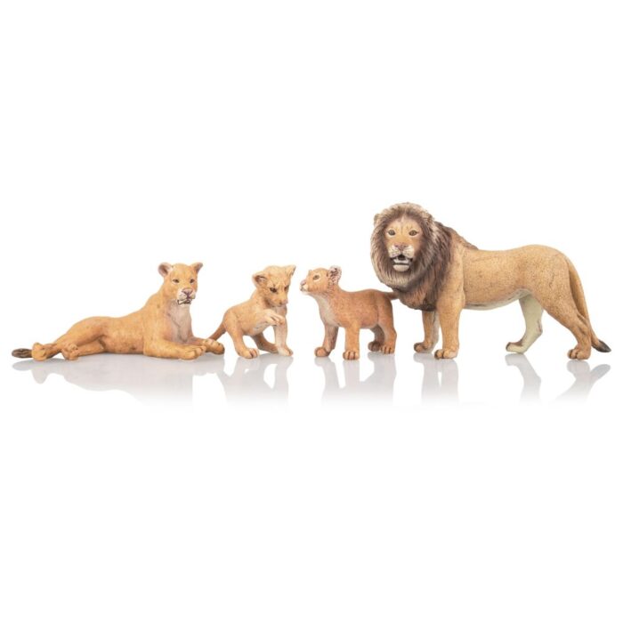 TOYMANY 4PCS Realistic Lion Figurines with Lion Cubs, 2-5" Safari Animals Figures Family Set Includes Baby Lions, Educational Toy Cake Toppers Christmas Birthday Gift for Kids Toddlers