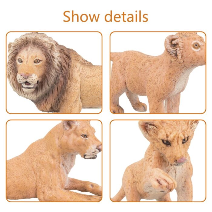 TOYMANY 4PCS Realistic Lion Figurines with Lion Cubs, 2-5" Safari Animals Figures Family Set Includes Baby Lions, Educational Toy Cake Toppers Christmas Birthday Gift for Kids Toddlers - Image 5