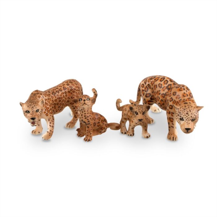 TOYMANY 4PCS Realistic Leopards Figurines with Leopard Cub, 2-5" Plastic Safari Animals Figures Family Playset Includes Baby, Educational Toy Cake Toppers Christmas Birthday Gift for Kids Toddlers