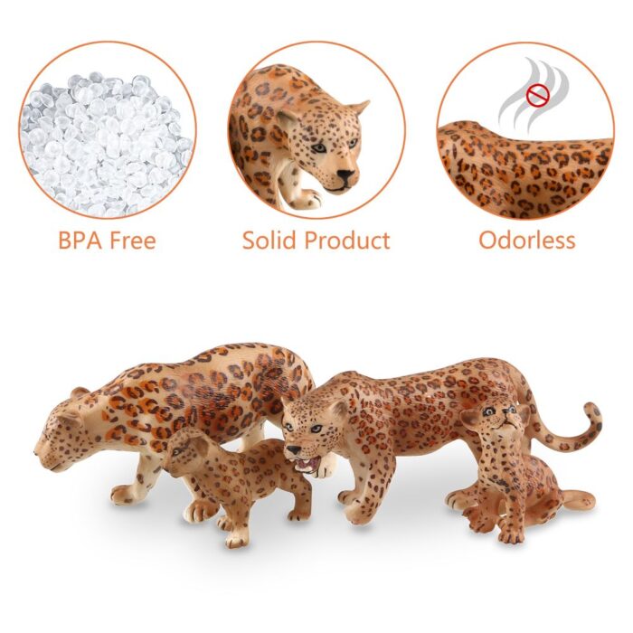 TOYMANY 4PCS Realistic Leopards Figurines with Leopard Cub, 2-5" Plastic Safari Animals Figures Family Playset Includes Baby, Educational Toy Cake Toppers Christmas Birthday Gift for Kids Toddlers - Image 4