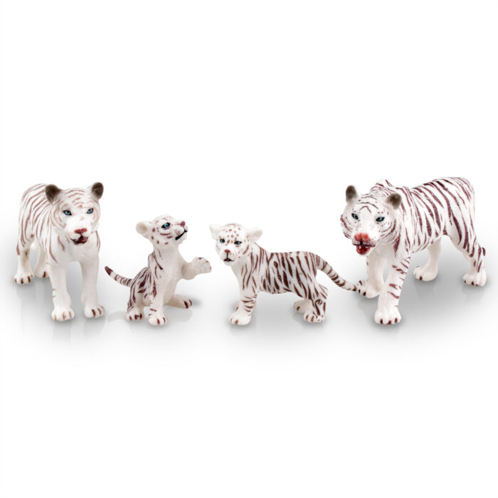 Toymany 4PCS Realistic White Tigers Figurines with Tiger Cubs, 2-6" Safari Animals Figures Family Set Includes Baby Tigers, Educational Toy Cake Toppers Christmas Birthday Gift for Kids Toddlers