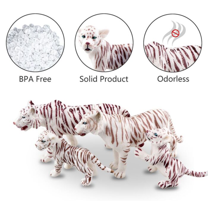 Toymany 4PCS Realistic White Tigers Figurines with Tiger Cubs, 2-6" Safari Animals Figures Family Set Includes Baby Tigers, Educational Toy Cake Toppers Christmas Birthday Gift for Kids Toddlers - Image 5