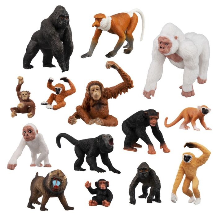 TOYMANY 14PCS Various Monkeys & Gorillas Figurines Playset, Plastic Jungle Animals Monkey Toy Set Included Chimpanzee Mandrill Gibbons, Cake Toppers Christmas Birthday Gift for Kids Todllers - Image 8