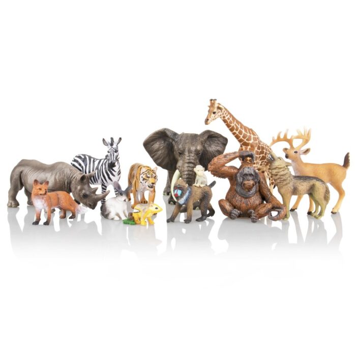 TOYMANY 12PCS Realistic Jungle Animal Figurines, 2-6" Safari Animal Figures Set Includes Elephant,Tiger,Giraffe,Deer,Monkey, Educational Toy Cake Toppers Christmas Birthday Toy Gift for Kids Toddlers