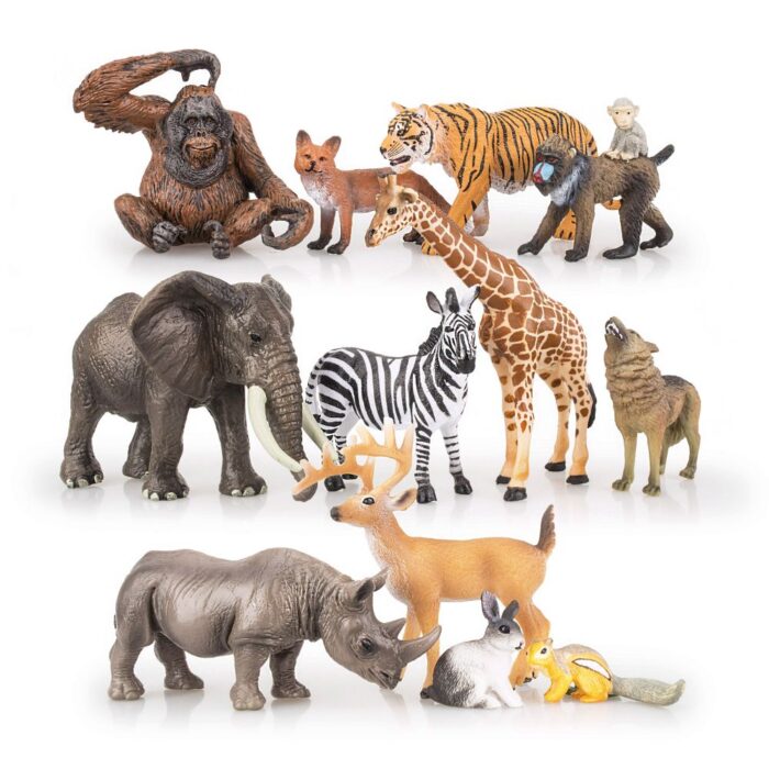 TOYMANY 12PCS Realistic Jungle Animal Figurines, 2-6" Safari Animal Figures Set Includes Elephant,Tiger,Giraffe,Deer,Monkey, Educational Toy Cake Toppers Christmas Birthday Toy Gift for Kids Toddlers - Image 10