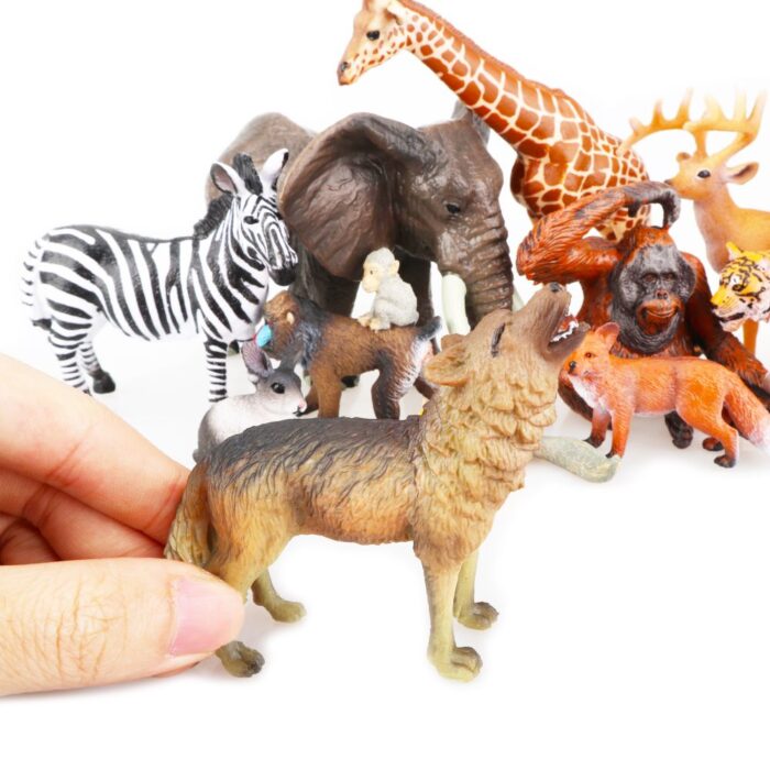 TOYMANY 12PCS Realistic Jungle Animal Figurines, 2-6" Safari Animal Figures Set Includes Elephant,Tiger,Giraffe,Deer,Monkey, Educational Toy Cake Toppers Christmas Birthday Toy Gift for Kids Toddlers - Image 2