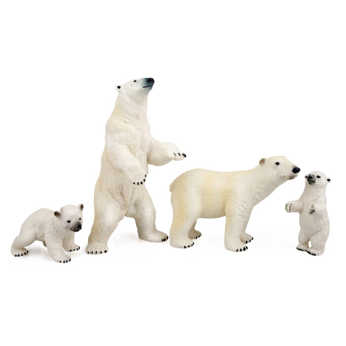 Toymany 4PCS Polar Bear Figurines Toy Set, 2-5" Realistic Plastic Polar Animals Figures Family Set with Baby Polar Bears, Educational Toy Cake Toppers Christmas Birthday Gift for Kids Toddlers