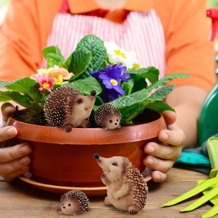 Toymany Hedgehog Figurines Garden Statues, 4PCS Plastic Realistic Safari Forest Jumbo Zoo Animals Toy Figures, Cake Topper Party Favor Flowerpot Plants Decor Terrarium Ornaments - Image 8