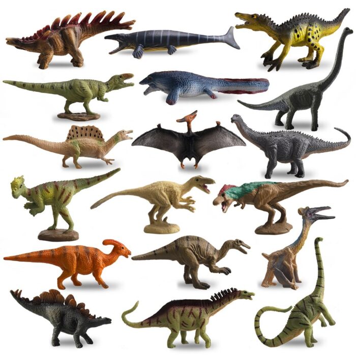 TOYMANY 18PCS 1-2" Tiny Dinosaur Figures, Detailed Texture Miniature Dino Figurines Cake Topper Toy Set with T-Rex, Easter Egg Christmas Birthday Gift Party Favor School Project for Kids Toddlers