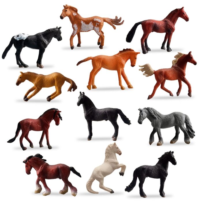 TOYMANY 12PCS 1-2" Tiny Horse Figurines Toy Set, Plastic Miniature Pony Small Foal Figures, Christmas Birthday Gift Cupcake Cake Topper Party Favor Educational Toy School Prize for Kids Toddlers - Image 9