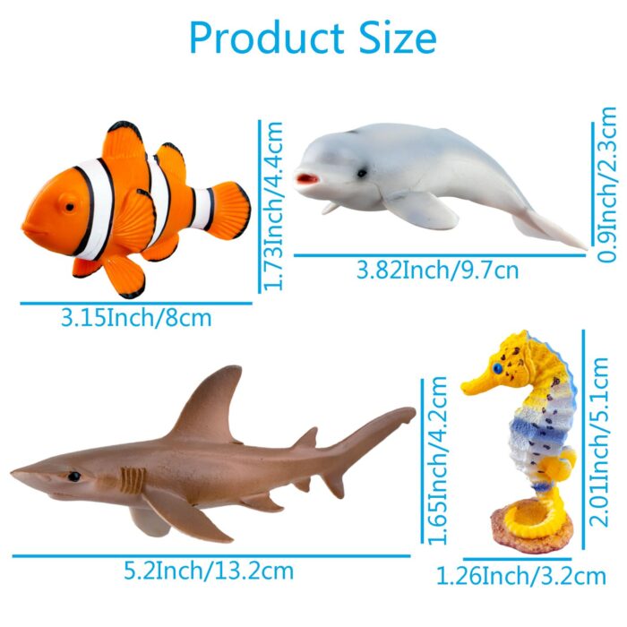 TOYMANY 14PCS Realistic Sea Animals Figurines, 2-6" Plastic Ocean Animals Figures Set Includes Orca/Beluga Whale,Sharks,Dolphin,Fish, Baby Shower Toy Cake Toppers Birthday Gift for Kids Toddlers - Image 6