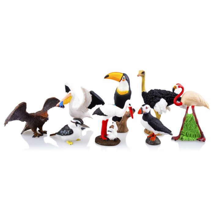 TOYMANY 8PCS Realistic Bird Animals Figurines, 2-4" Plastic Tropical Bird Figures Toy Set Includes Toucan,Ostrich,Owl,Flamingo, Educational Toy Cake Toppers Christmas Birthday Gift for Kids Toddlers