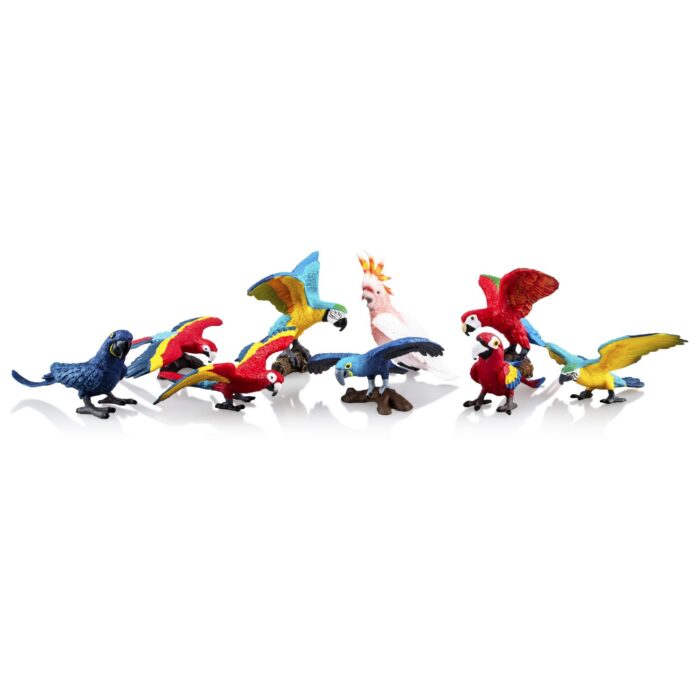 TOYMANY 9PCS Realistic Parrot Birds Figurines, 2-4" Plastic Macaw Animals Figures Set Includes Cockatoo,Scarlet Macaw, Educational Toy Cake Toppers Christmas Birthday Gift for Kids Toddlers