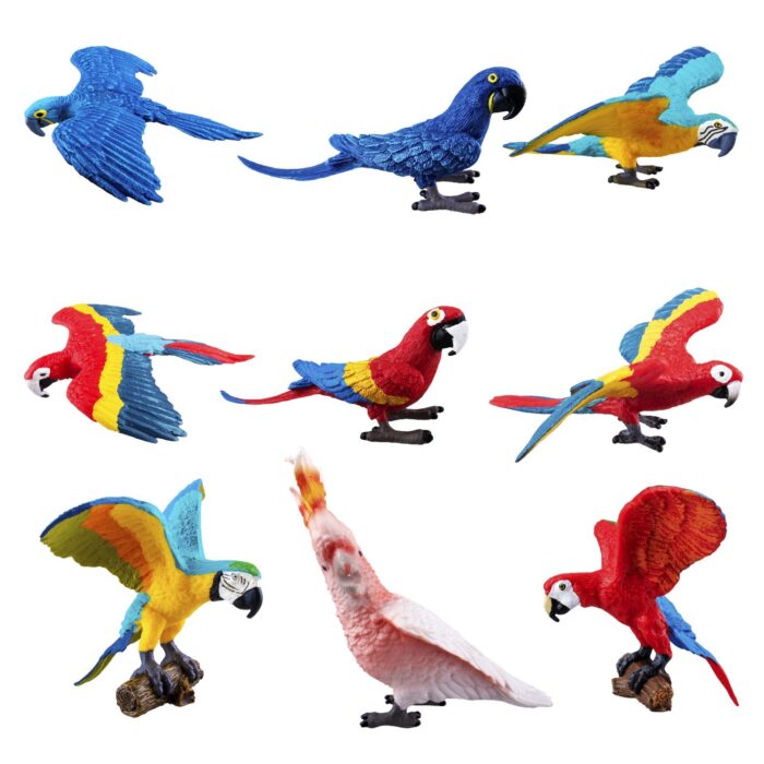 TOYMANY 9PCS Realistic Parrot Birds Figurines, 2-4" Plastic Macaw Animals Figures Set Includes Cockatoo,Scarlet Macaw, Educational Toy Cake Toppers Christmas Birthday Gift for Kids Toddlers - Image 12