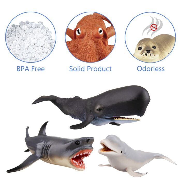 TOYMANY 8PCS 4-8" Large Sea Ocean Animals Figurines Bath Toy, Plastic Shark Whale Animals Figures Set Includes Beluga Whale,Sharks,Dolphin, Baby Shower Toy Cake Toppers Birthday Gift for Kids Toddlers - Image 8