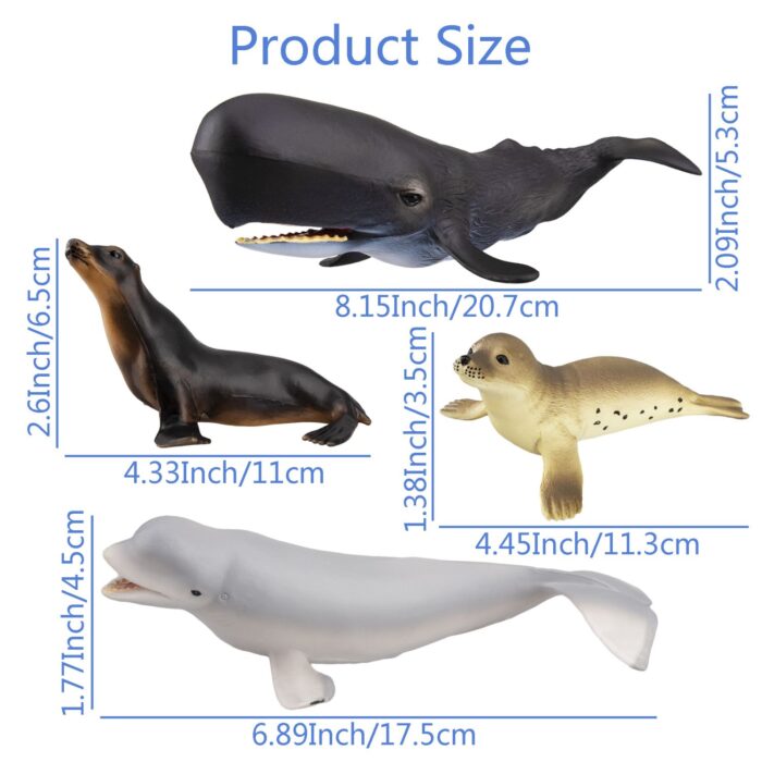 TOYMANY 8PCS 4-8" Large Sea Ocean Animals Figurines Bath Toy, Plastic Shark Whale Animals Figures Set Includes Beluga Whale,Sharks,Dolphin, Baby Shower Toy Cake Toppers Birthday Gift for Kids Toddlers - Image 6