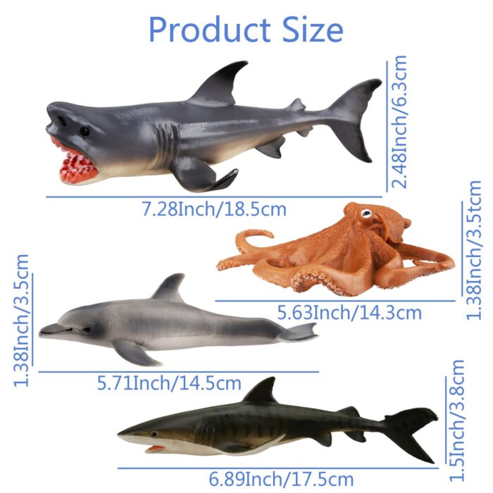 TOYMANY 8PCS 4-8" Large Sea Ocean Animals Figurines Bath Toy, Plastic Shark Whale Animals Figures Set Includes Beluga Whale,Sharks,Dolphin, Baby Shower Toy Cake Toppers Birthday Gift for Kids Toddlers - Image 5