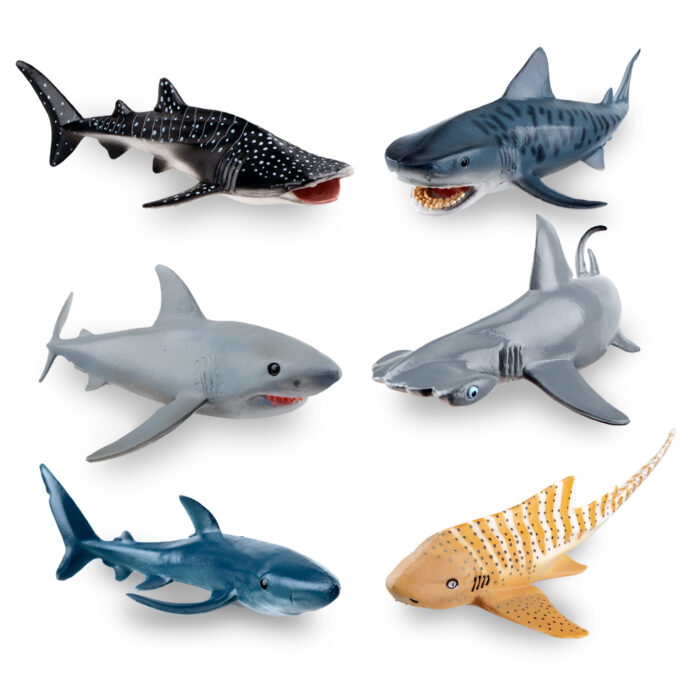 TOYMANY 6PCS 5-8" L Realistic Shark Bath Toy Figurines, Plastic Ocean Sea Animals Figures Set Includes Whale Shark,Tiger Shark,Mako Shark, Cake Toppers Christmas Birthday Gift for Kids Toddlers