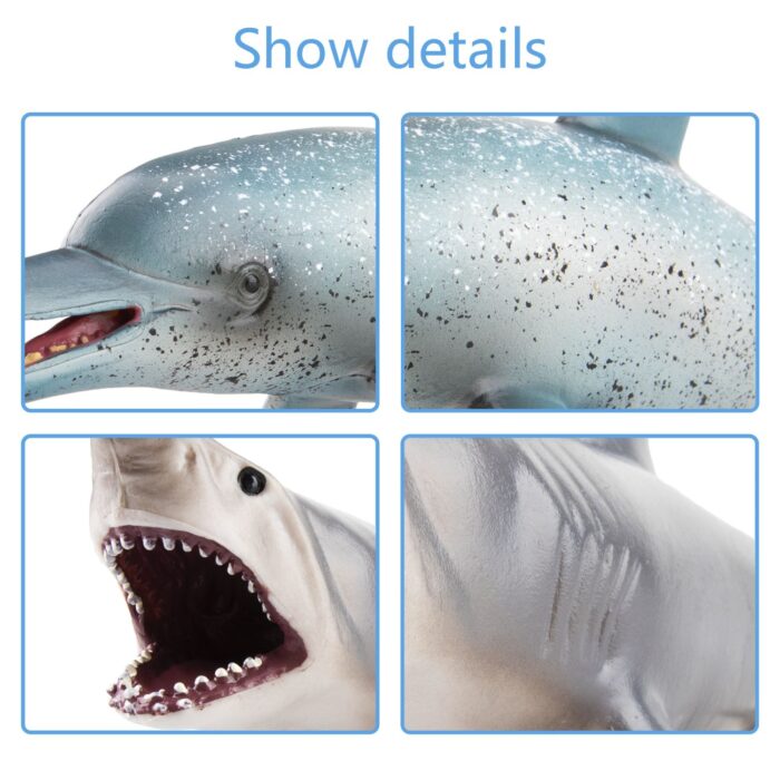 TOYMANY 4PCS 8-10" L Realistic Large Shark & Whale Figurines Bath Toys, Plastic Play Ocean Sea Animals Figures Set Includes Dolphin,Great White Shark,Blue Whale, Educational Birthday Gift for Kids - Image 14