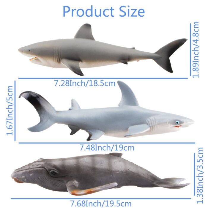 TOYMANY 6PCS 7" L Realistic Large Shark and Whale Figurines Bath Toy Set, Plastic Play Ocean Sea Animals Figures Set Includes Mako Shark,Great White Shark, Christmas Birthday Gift for Kids Toddlers - Image 14