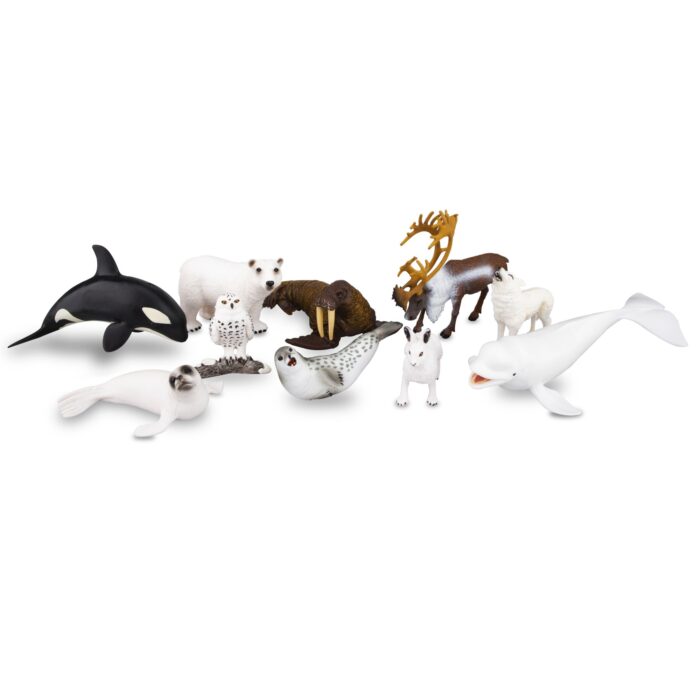 TOYMANY 10PCS 2-7" Realistic Polar Animal Figurines, Plastic Arctic Animal Figure Set Includes Polar Bear,Caribou,Whales,Walrus, Cake Toppers Christmas Birthday Toy Gift for Kids Toddlers