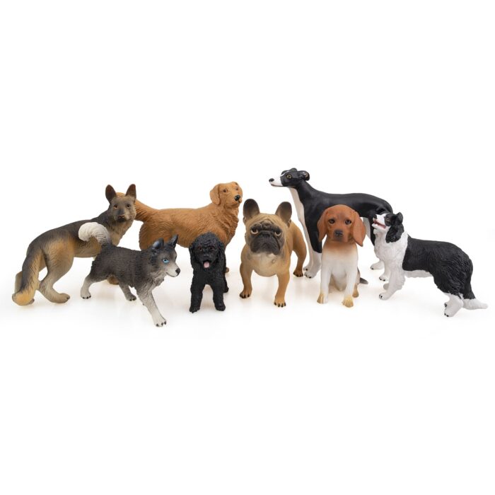 8PCS Dog Figurines Toy Set, Realistic Detailed Plastic Dog Figures Animals Toy Playset with Husky Retriever Bulldog