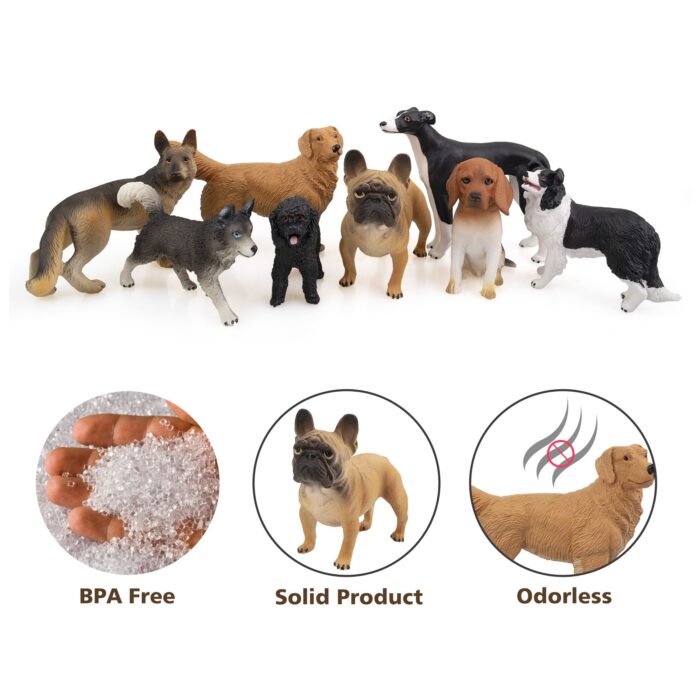 8PCS Dog Figurines Toy Set, Realistic Detailed Plastic Dog Figures Animals Toy Playset with Husky Retriever Bulldog - Image 8