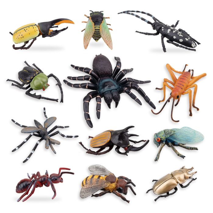 12PCS Realistic Insects Figures Toys - Plastic Bugs Figurines Set with Cicada Cricket Scarab Bee Ant Spider - Image 2