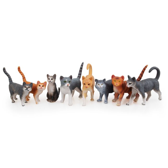 8PCS Grey and Orange Cat Figurines, Realistic Small Cat Figures Toy Set