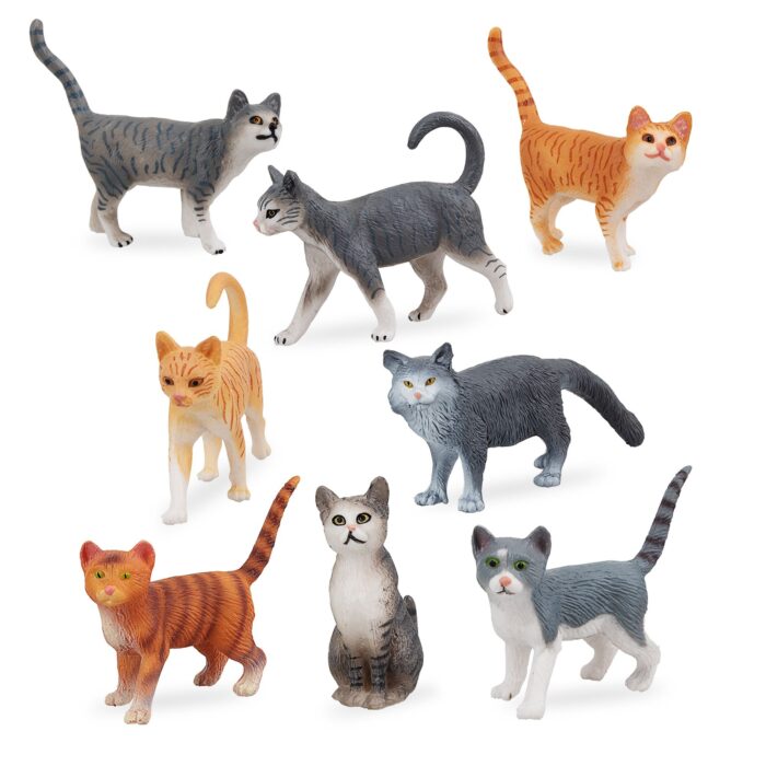 8PCS Grey and Orange Cat Figurines, Realistic Small Cat Figures Toy Set - Image 2