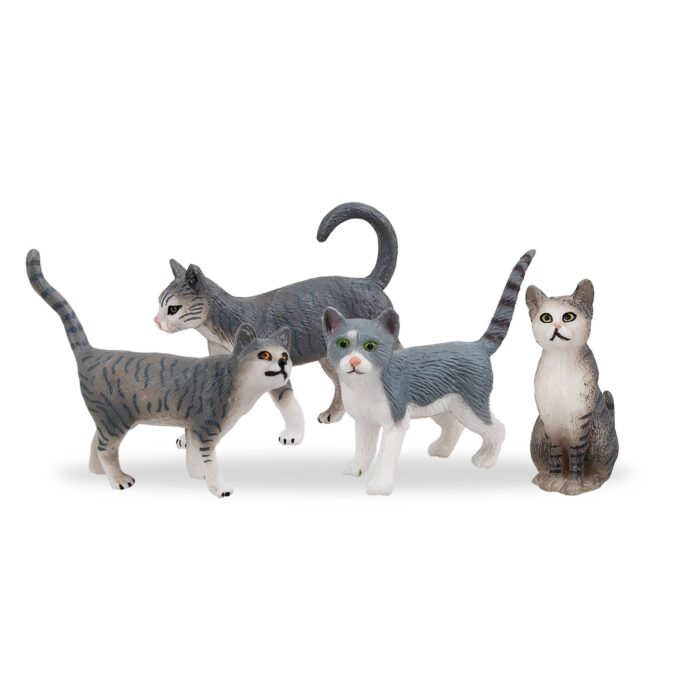 8PCS Grey and Orange Cat Figurines, Realistic Small Cat Figures Toy Set - Image 3