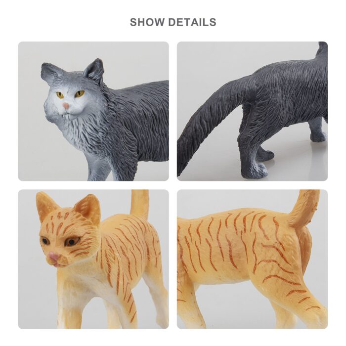 8PCS Grey and Orange Cat Figurines, Realistic Small Cat Figures Toy Set - Image 6